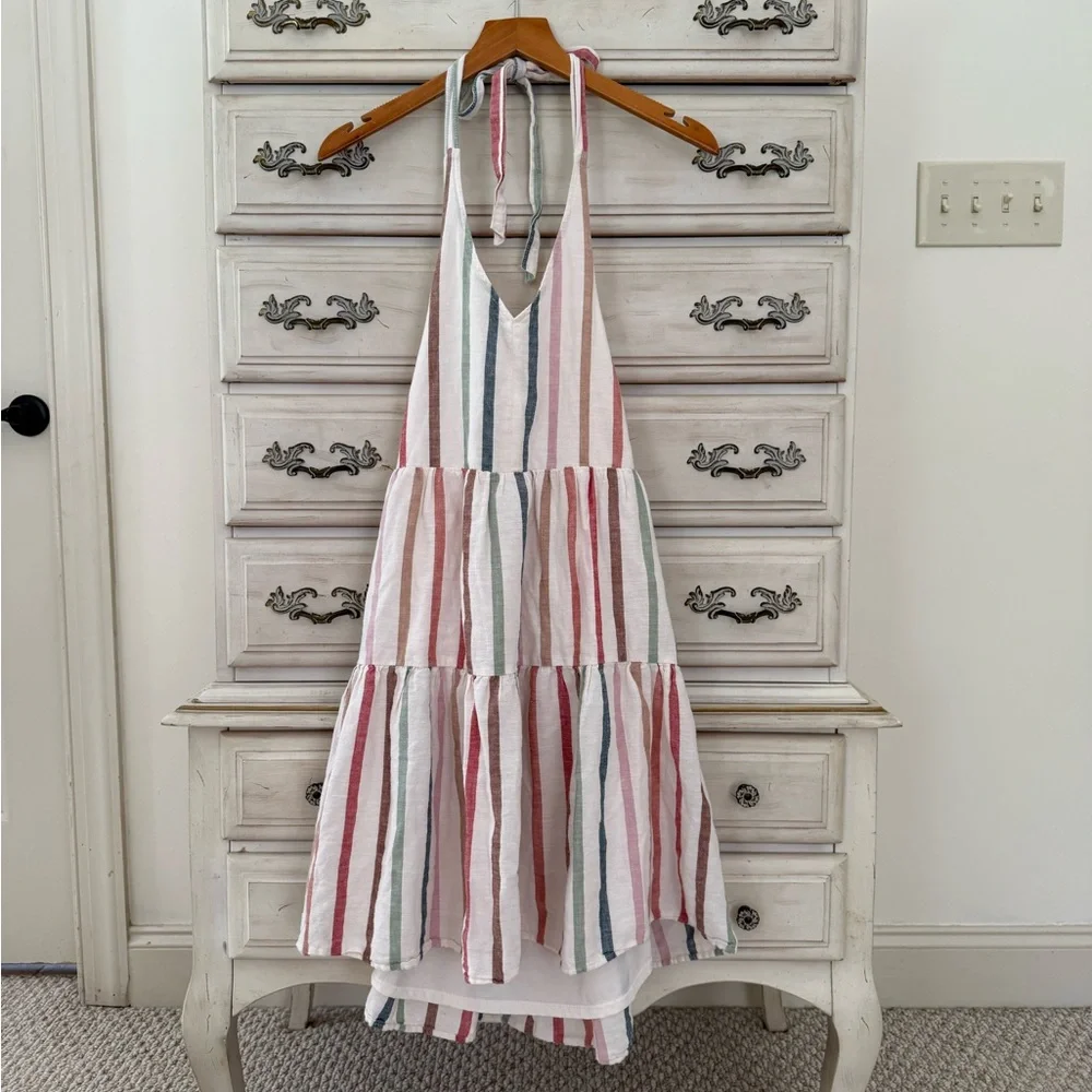 American Eagle Stripe Linen Halter Dress - Picture 2 of 6